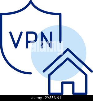 VPN Shield und Home. Sicheres Netzwerk, sichere Browsing-Umgebung, geschützter digitaler Raum. Pixelperfektes, bearbeitbares Konturvektorsymbol Stock Vektor