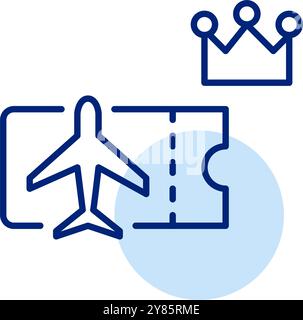 Flugticket und Krone. Erstklassiger Service, erstklassiges Erlebnis. Pixelperfektes, bearbeitbares Konturvektorsymbol Stock Vektor