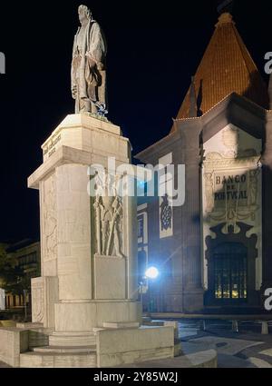 Die Statue João Goncalves Zarco in Funchal, Madeira. Stockfoto