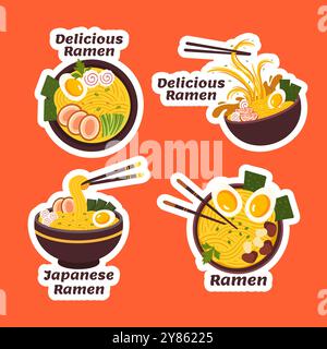 Ramen Japanisches Lebensmitteletikett Flat Cartoon Hand Gezeichnete Vorlagen Hintergrund Illustration Stock Vektor