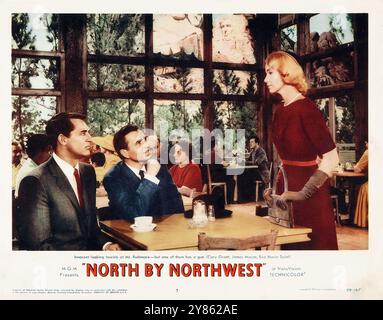 Cary Grant, James Mason und Eva Marie Saint in North by Northwest (Alfred Hitchcock, MGM, 1959). Foyer Card Stockfoto