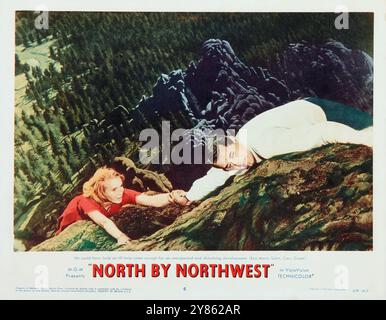 Cliffhanger - Cary Grant und Eva Marie Saint in North by Northwest (Alfred Hitchcock, MGM, 1959). Foyer Card Stockfoto