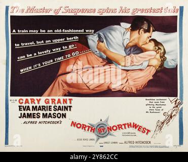 Cary Grant und Eva Marie Saint, North by Northwest (Alfred Hitchcock, MGM, 1959). Halbbogen – Filmposter Typ B Stockfoto