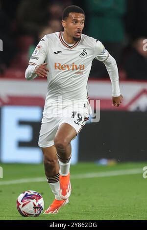 Sheffield, Großbritannien. Oktober 2024. Florian Bianchini von Swansea City während des Sky Bet Championship Matches Sheffield United gegen Swansea City in der Bramall Lane, Sheffield, United Kingdom, 2. Oktober 2024 (Foto: Alfie Cosgrove/News Images) in Sheffield, United Kingdom am 10.3.2024. (Foto: Alfie Cosgrove/News Images/SIPA USA) Credit: SIPA USA/Alamy Live News Stockfoto