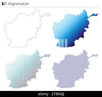 Afghanistan – Umrisse, Verlauf, gepunktete und Linien geometrische Landform Stock Vektor