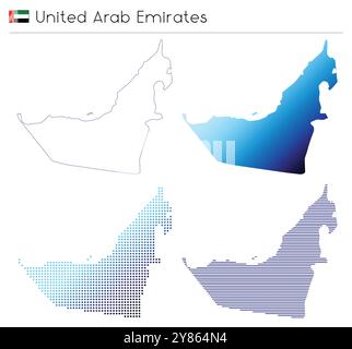 VAE, Vereinigte Arabische Emirate - Umrisse, Verläufe, gepunktete und Linien geometrische Landesform Stock Vektor