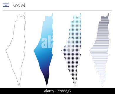 Israel – Umrisse, Verlauf, gepunktete und Linien geometrische Landform Stock Vektor