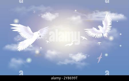 Pfingstgeist Hintergrund. Brennende helle Taube. Traditionelle religiöse Feiertage und Festivals. Glaube und glaube. Katholiken und Christen. Beten und Stock Vektor