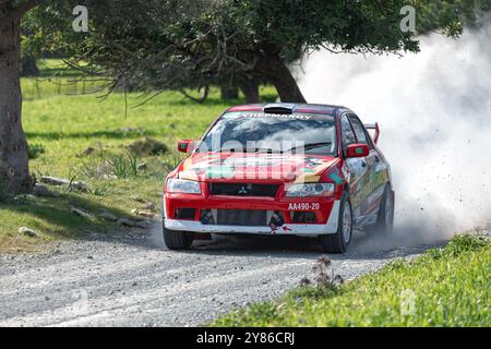 Anogyra, Zypern - 29. Januar 2023: Mitsubishi Lancer Evo VII auf der Anogyra Rally Sprint 2023 Stockfoto