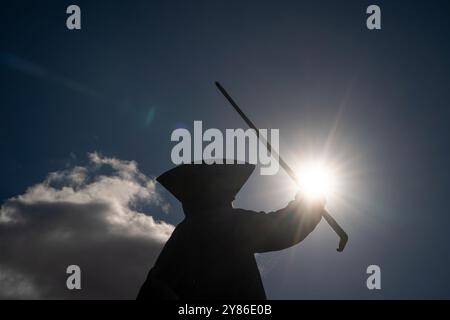 Die Statue des Rentners von Philip Jackson vor dem Royal Hospital Chelsea, London Stockfoto