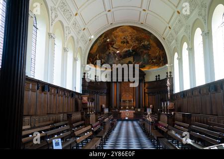 Die Wren Chapel im Royal Hospital Chelsea, entworfen von Sir Christopher Wren, erbaut zwischen 1681 und 1687. Stockfoto