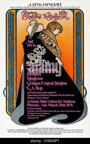 A Star is Born Konzertposter 1976 – Barbra Streisand, Kris Kristofferson (Barwood – Jon Peters) einschließlich Peter Frampton, Santana, Montrose usw. Stockfoto