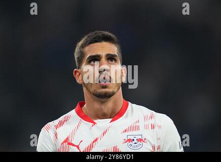 Leipzig, Deutschland. 2. Oktober 2024. Andre Silva von Leipzig während des MD2-Spiels zwischen RB Leipzig und Juventus in der Red Bull Arena in Leipzig. Quelle: Ulrik Pedersen/Alamy Stockfoto