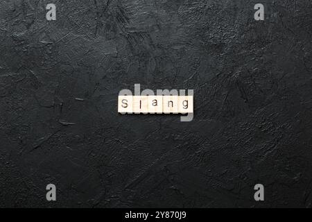 Slang Word auf Holz Block geschrieben. slang Text auf Tisch, Konzept. Stockfoto