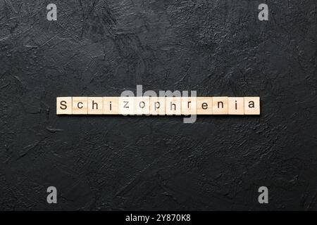 Schizophrenie Wort auf Holz Block geschrieben. Schizophrenie text auf Tisch, Konzept. Stockfoto