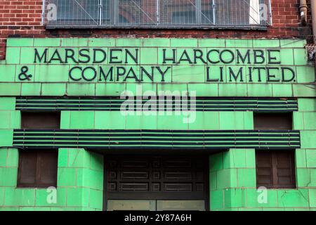 Schild für das ehemalige Marsden, Harcombe & Company Limited. Marshall Street, Manchester. Stockfoto