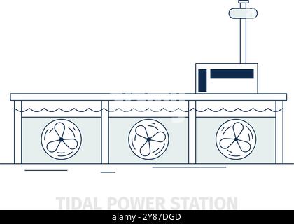 Gezeitenkraftwerk. Symbol für Meerwasser-Energie Stock Vektor