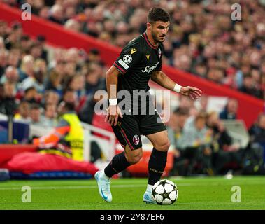 Bolognas Riccardo Orsolini spielte am Mittwoch, den 2. Oktober 2024, beim Spiel der UEFA Champions League zwischen Liverpool und Bologna FC 1909 in Anfield, Liverpool. (Foto: Steven Halliwell | MI News) Credit: MI News & Sport /Alamy Live News Stockfoto