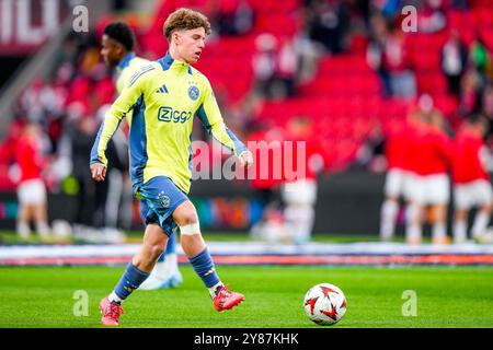 Prag, Tschechische Republik. Oktober 2024. PRAG, 03-10-2024, Eden Arena, Fußball, UEFA Europa League, Saison 2024/2025, Spiel zwischen Slavia Praag und Ajax, Ajax Spieler Jan Faberski Credit: Pro Shots/Alamy Live News Stockfoto