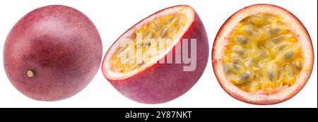 Set der Passionsfrüchte isoliert auf weißem Hintergrund. Stockfoto