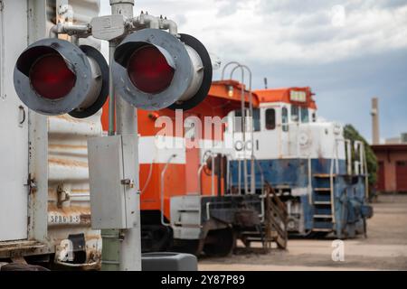 Pueblo, Colorado - Das Pueblo Railway Museum. Das Museum besteht aus einer Außenausstellung neben dem Union Depot und einer Reparaturwerkstatt, die nur wenige Blocks entfernt ist. Stockfoto