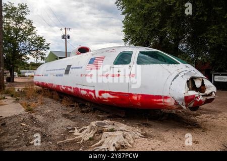 Pueblo, Colorado - Ein schwimmendes Forschungsfahrzeug im Pueblo Railway Museum. Mehrere Forschungskissenzüge parken im Museum. Bundesland f Stockfoto