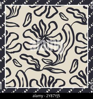 Schwarz-weiße Pinselstriche in Schwarz-weiß-Optik mit Schal- oder Bandana-Design in Tintenflorenfarben Stock Vektor