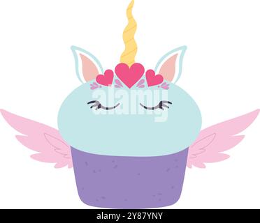 Einhorn-Cupcake-Farbsymbol. Kindergeburtstag Dessert isoliert auf weißem Hintergrund Stock Vektor