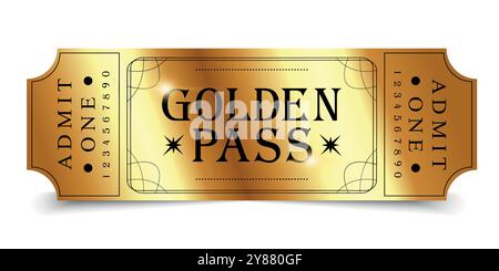 Design der Golden Pass-Vorlage. Geeignet für Festival, Kino, Theater, Konzert, Casino, Zirkus, Eintrittskarten für Veranstaltungen. Vektorabbildung Stock Vektor