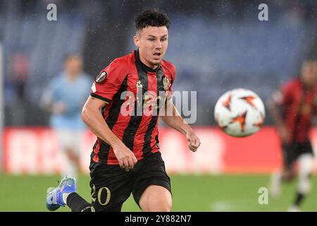 Rom, Italien. Oktober 2024. Tom Louchet von OGC Nice während des Europa League-Fußballspiels zwischen SS Lazio und OGC Nice im Olimpico-Stadion in Rom (Italien), 3. Oktober 2024. Quelle: Insidefoto di andrea staccioli/Alamy Live News Stockfoto