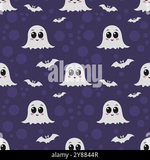 Nahtloses Muster mit Geistern und Fledermäusen – halloween-Vektor-Design Stock Vektor