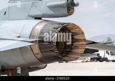 Der Auspuff des Kampfjets. Düsenstrahler Stockfoto