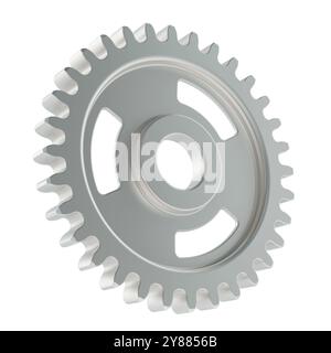 Silbernes Zahnrad, Metallgetriebe. 3D-Rendering isoliert auf weißem Hintergrund Stockfoto