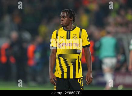 Dortmund, Deutschland. 1. Oktober 2024. Jamie Gittens während der Champions League - MD2 Spiel zwischen Borussia Dortmund - gegen Celtic im Signal Luna Park, Dortmund. Quelle: Ulrik Pedersen/Alamy Stockfoto