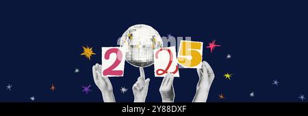 2025 Neujahrs-Kunst-Collage-Banner-Vektor-Illustration Stock Vektor