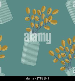 Nahtloses Vasenmuster mit Vintage-Blumenmuster. Blühende dunkle akademische Blumen, viktorianische Wildblumen. Stock-Vektor-Illustration in handgezeichnetem Stil. Stock Vektor