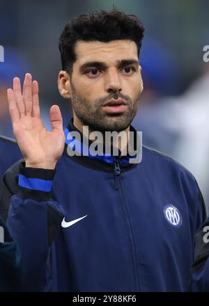 Mailand, Italien, 1. Oktober 2024. Mehdi Taremi vom FC Internazionale reagierte während der Besetzung vor dem Spiel der UEFA Champions League in Giuseppe Meazza, Mailand. Der Bildnachweis sollte lauten: Jonathan Moscrop / Sportimage Stockfoto