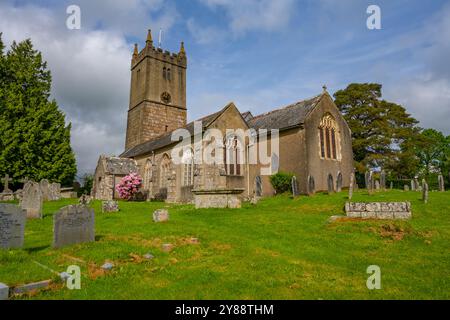 Äußere der St. John the Baptist Church, die aus Granit gebaut ist North Bovey Devon Stockfoto