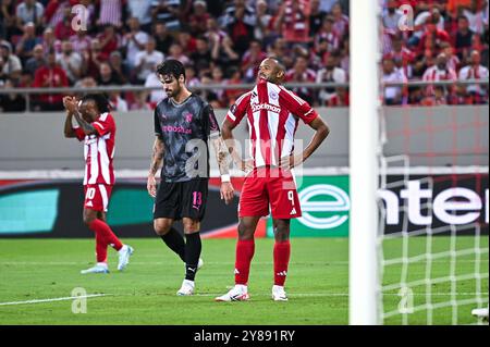 Piräus, Piräus, Griechenland. Oktober 2024. 9 AYOUB EL KAABI von Olympiacos FC spielt am 3. Oktober 2024 im Georgios Karaiskakis Stadion in Piräus, Griechenland, während der Europa League am 2. Spieltag zwischen Olympiacos FC und SC Braga. (Kreditbild: © Stefanos Kyriazis/ZUMA Press Wire) NUR REDAKTIONELLE VERWENDUNG! Nicht für kommerzielle ZWECKE! Stockfoto