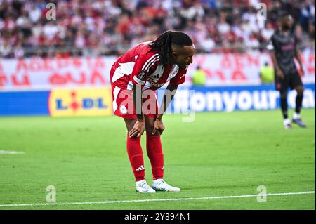 Piräus, Piräus, Griechenland. Oktober 2024. 10 GELSON MARTINS von Olympiacos FC spielt während des Spiels der Europa League, dem Spiel zwischen Olympiacos FC und SC Braga am 3. Oktober 2024 im Georgios Karaiskakis Stadium in Piräus, Griechenland. (Kreditbild: © Stefanos Kyriazis/ZUMA Press Wire) NUR REDAKTIONELLE VERWENDUNG! Nicht für kommerzielle ZWECKE! Stockfoto