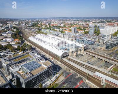 Dresden Südvorstadt Sachsen Energiegebäude und Hauptbahnhof, Dresden Luftaufnahme, Dresden, Sachsen, Deutschland, Europa Stockfoto