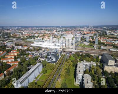 Dresden Südvorstadt Sachsen Energiegebäude und Hauptbahnhof, Dresden Luftaufnahme, Dresden, Sachsen, Deutschland, Europa Stockfoto