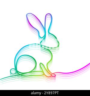 Kaninchenbanner, einzeilig linear. Happy Easter Card. Neon-Gradienten-Häschen. Handgezeichnet. Nicht AI, Vektorillustration Stock Vektor