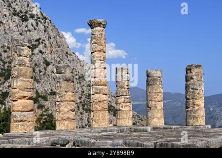 Tempel des Apollo (4. Jh.). B.C.) in Delphi, Griechenland, Europa Stockfoto