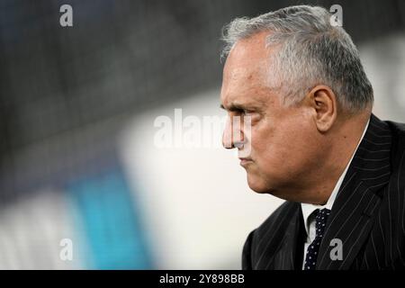 Rom, Italien. Oktober 2024. Lazio-Präsident Claudio Lotito während des Europa League-Fußballspiels zwischen SS Lazio und OGC Nice im Olimpico-Stadion in Rom (Italien) am 3. Oktober 2024. Quelle: Insidefoto di andrea staccioli/Alamy Live News Stockfoto