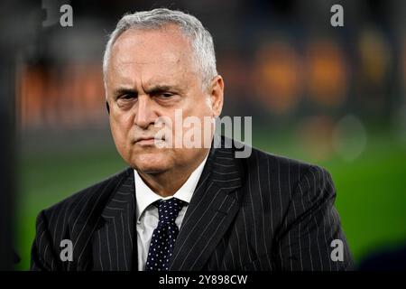 Rom, Italien. Oktober 2024. Lazio-Präsident Claudio Lotito während des Europa League-Fußballspiels zwischen SS Lazio und OGC Nice im Olimpico-Stadion in Rom (Italien) am 3. Oktober 2024. Quelle: Insidefoto di andrea staccioli/Alamy Live News Stockfoto