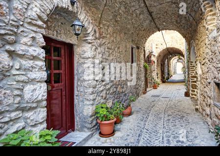 Traditionelle Häuser im mittelalterlichen Mastixdorf Mesta auf der Insel Chios, Griechenland, Europa Stockfoto