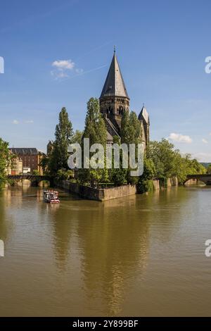 Panoramablick auf Tempel Neuf, die evangelische Stadtkirche in Metz, Frankreich, Europa Stockfoto