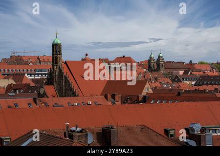 Panoramablick auf die Altstadt von Nürnberg und die Kirche unserer Lieben Frau, Deutschland, Europa Stockfoto