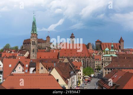 Panoramablick auf Nürnbergs Altstadt und das Kaiserschloss, Deutschland, Europa Stockfoto